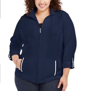 KAREN SCOTT PLUS SIZE NAVY RIBBON TRIM JACKET